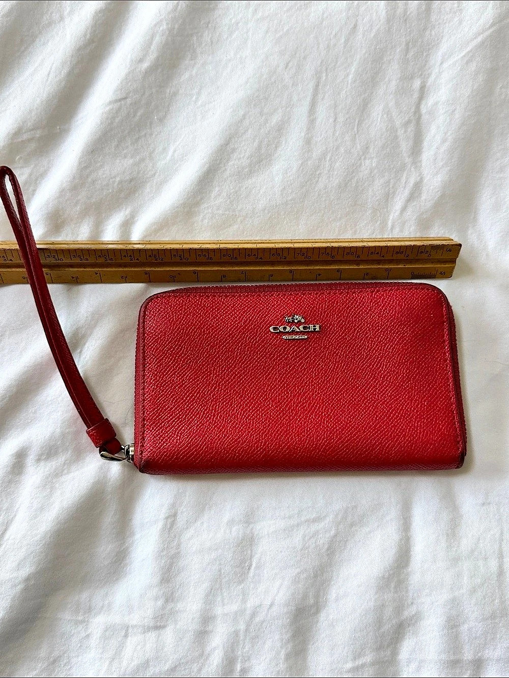 Coach Double Zip Wallet in Crossgrain Leather Red Wristlet